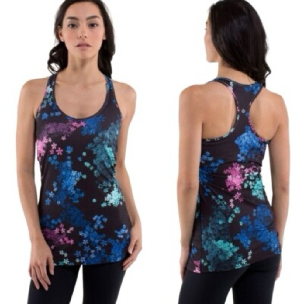 Lululemon Cool Racerback Tank Top Size‎ 6 Petal Pop Multi Black Floral.